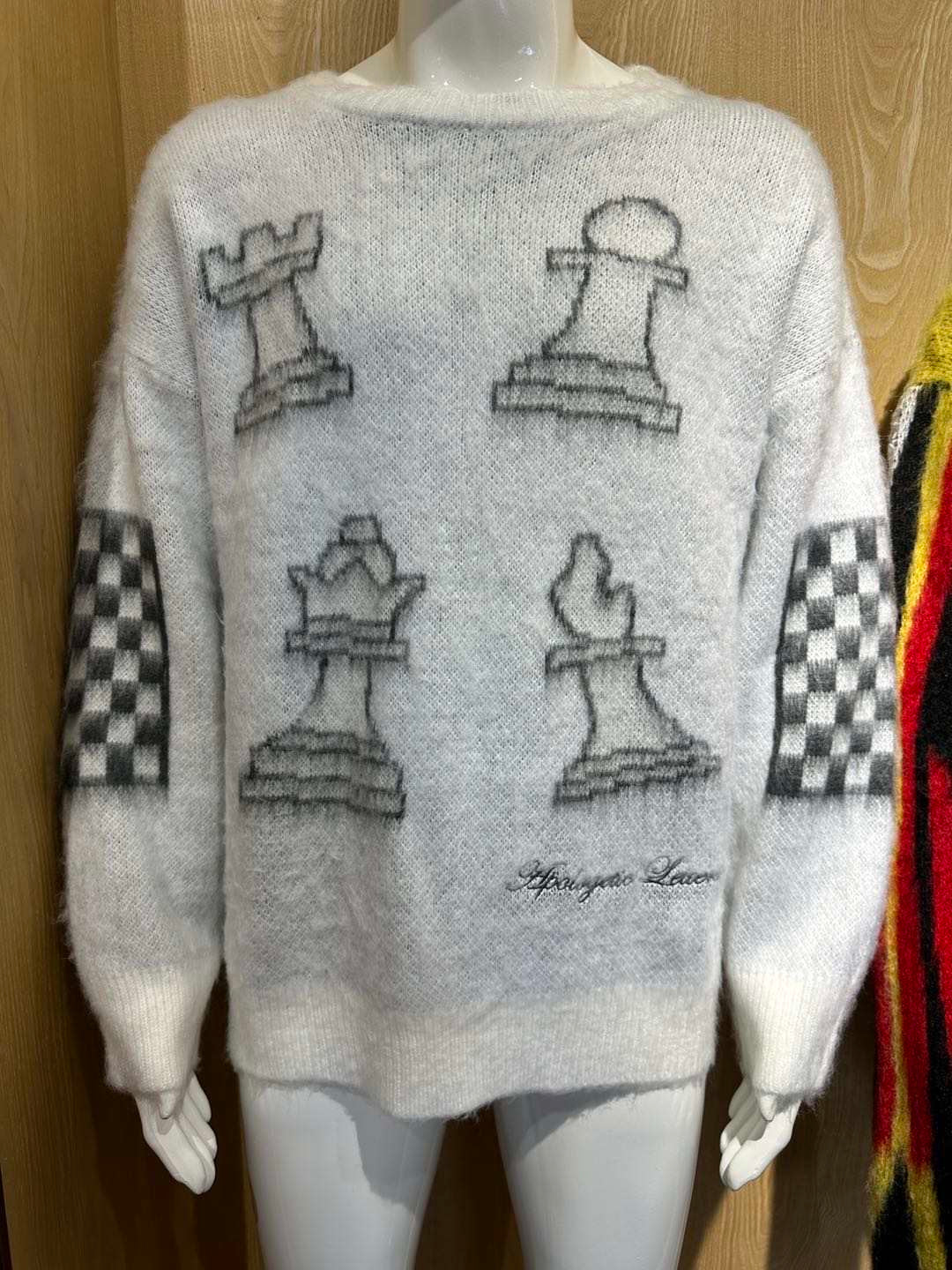 Sample White/Black Chess Mohair Sweater